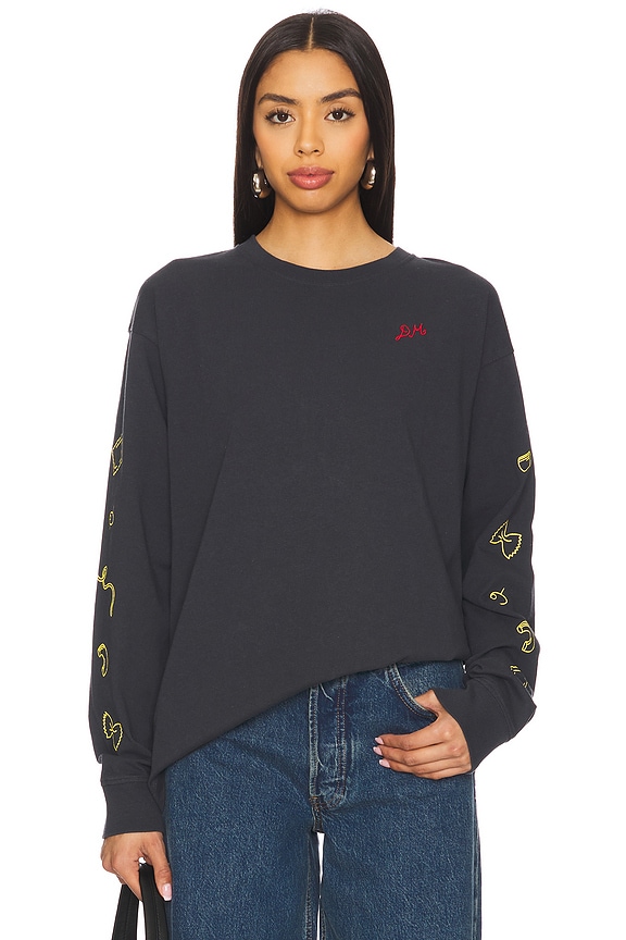 view 2 of 5 Pizza Party Long Sleeve Washed Tee in Charcoal