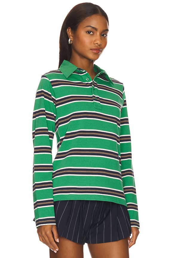 view 2 of 4 Cassia Shrunken Rugby Top in Green Stripe