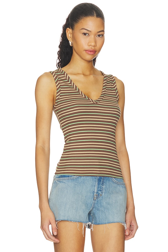 view 2 of 5 Arlea V-neck Tank Top in Brown Stripe