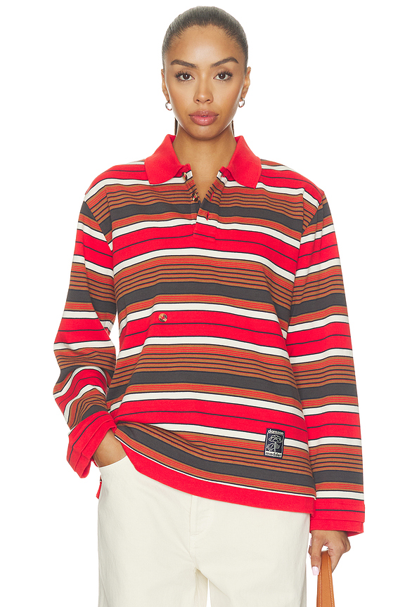 view 2 of 7 Noah Cinch Rugby Polo in Red	Stripe