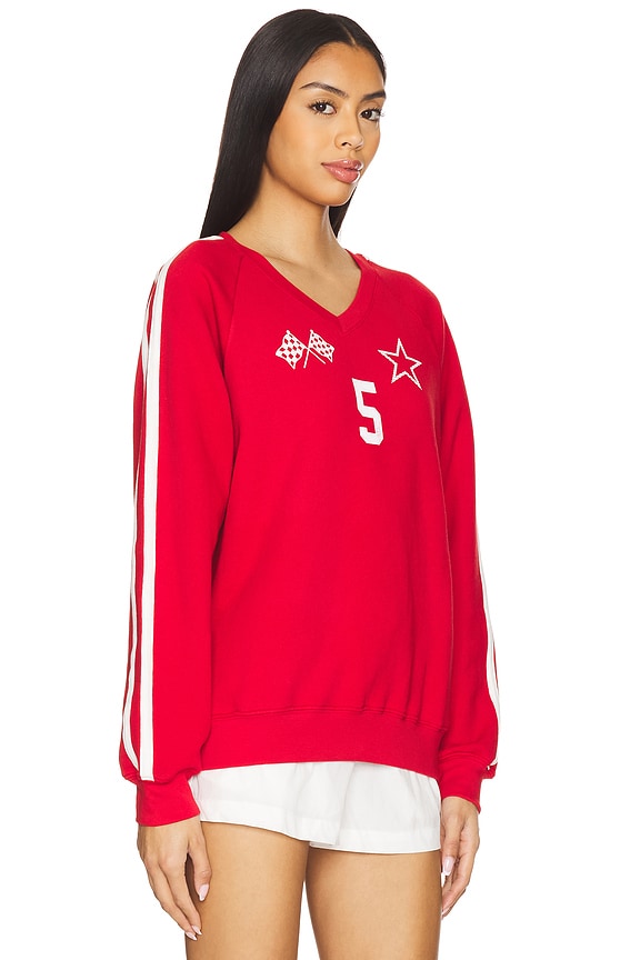 view 2 of 4 5 Star Racing V-Neck Sweatshirt in Red
