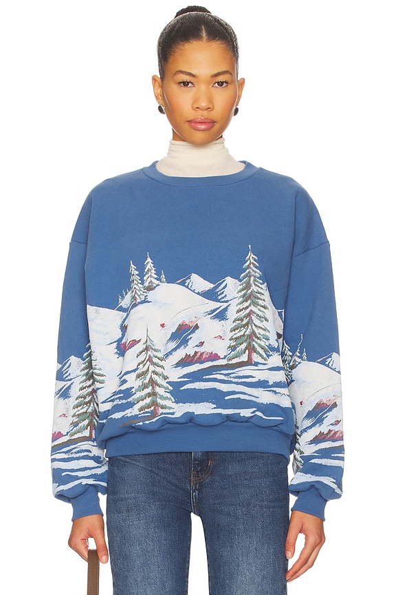 view 1 of 4 Alpine Ski Scene Oversized Crew Sweatshirt in Denim