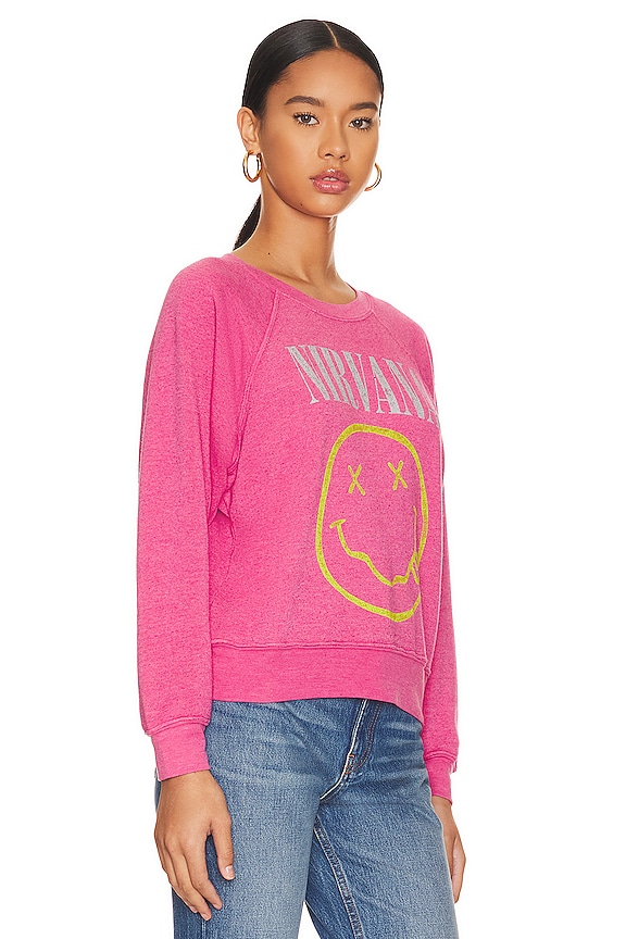 view 2 of 4 Nirvana Smiley Raglan Crew in Pink Cosmo