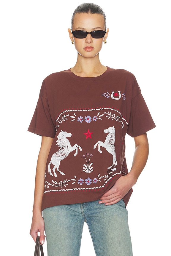 view 1 of 4 T-SHIRT FLORAL HORSE PATTER MERCH in Nutmeg