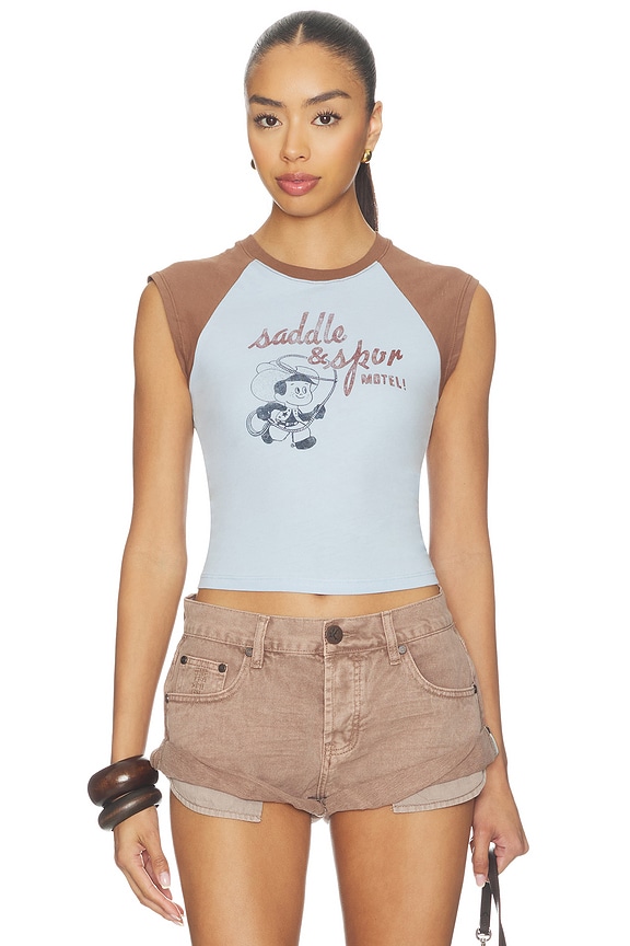 view 1 of 4 Saddle & Spur Motel Raglan Tank Top in Sky Way Blue Combo