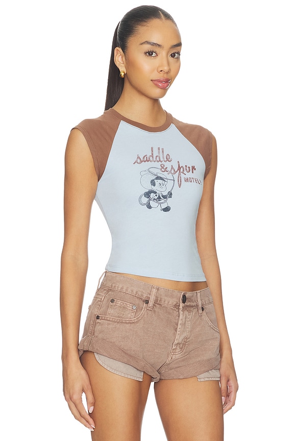 view 2 of 4 Saddle & Spur Motel Raglan Tank Top in Sky Way Blue Combo