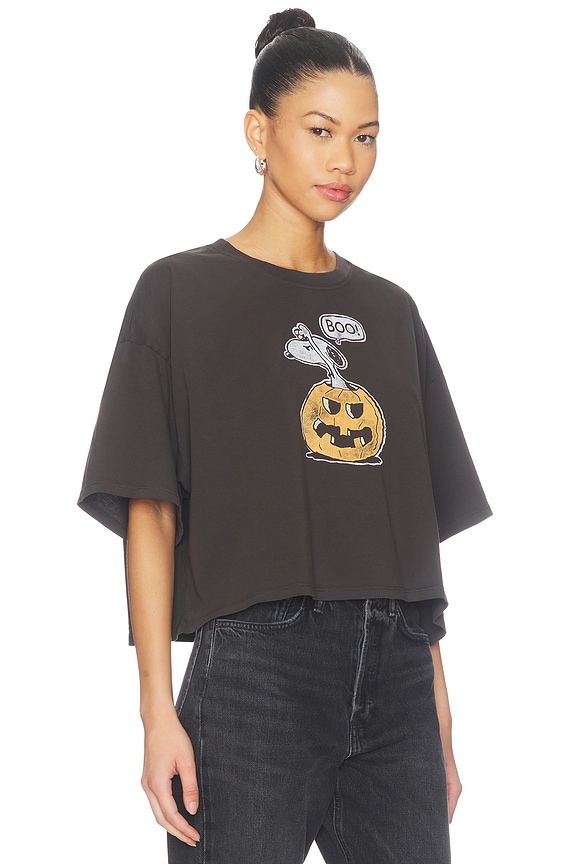 view 2 of 4 Peanuts Spooky Pumpkin Cropped Oversized Tee in Reactive Black