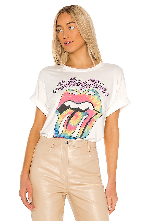 DAYDREAMER Rolling Stones Tie Dye Tongue Tee in Vintage White | REVOLVE