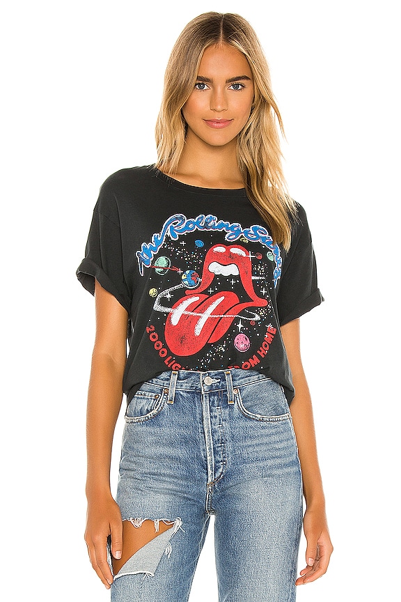 DAYDREAMER Rolling Stones Galaxy Boyfriend Tee in Vintage Black | REVOLVE