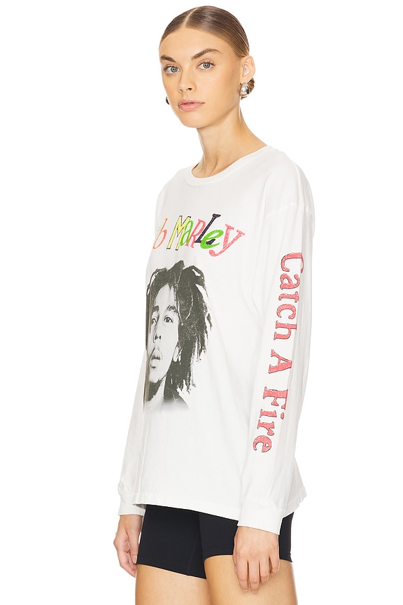 view 2 of 4 Bob Marley Catch A Fire Relaxed Long Sleeve Tee Shirt in Vintage White