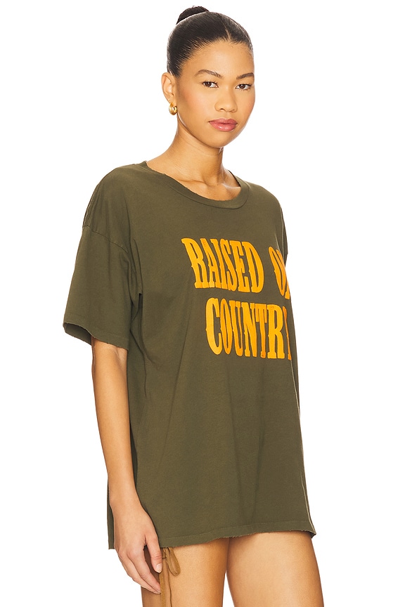 view 2 of 4 Raised On Country Merch Tee in Military Green