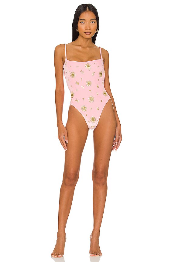 view 2 of 4 Whitney Velvet Embroidered One Piece in Pink Velvet in Ivory Velvet