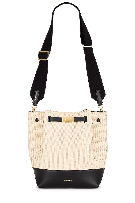 DeMellier London New York Bucket Bag in Natural Raffia & Black Smooth REVOLVE