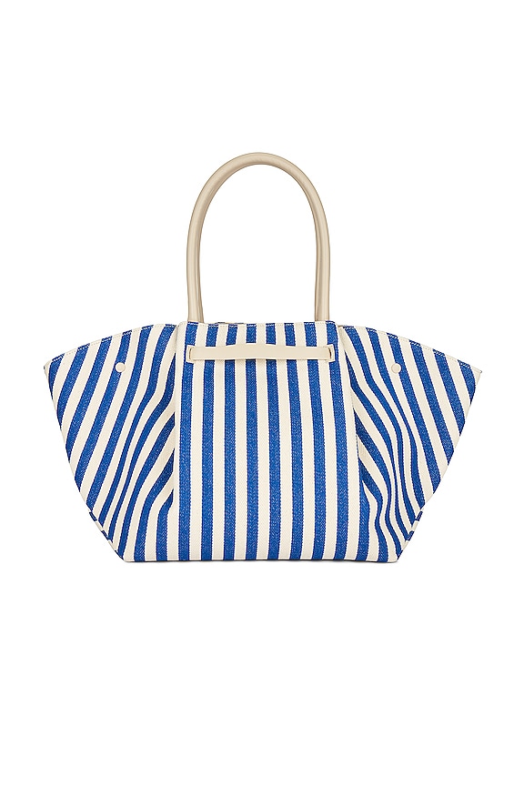 view 2 of 4 New York Tote in Cobalt Blue & Ecru Striped Canvas
