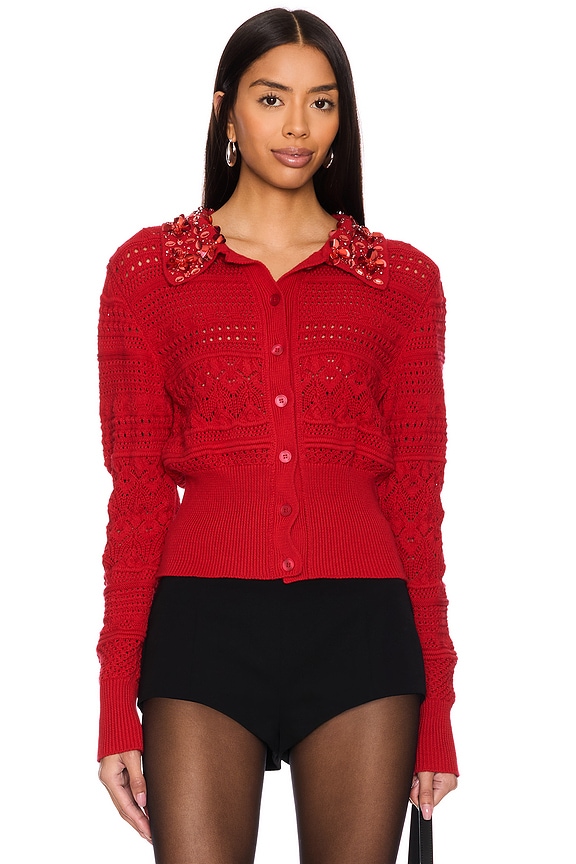view 1 of 5 Openwork Cardigan in Lipstick Rouge