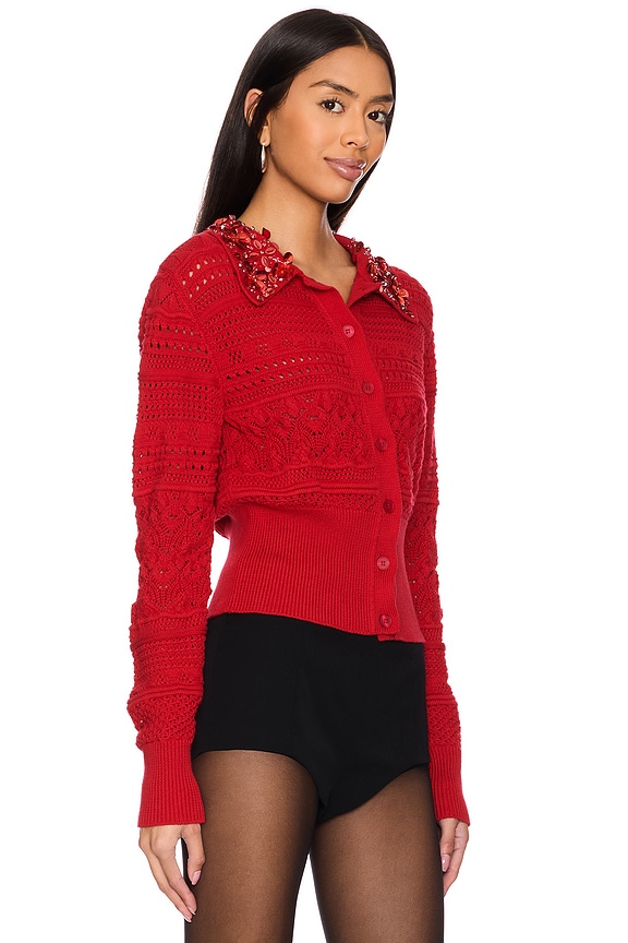 view 2 of 5 Openwork Cardigan in Lipstick Rouge