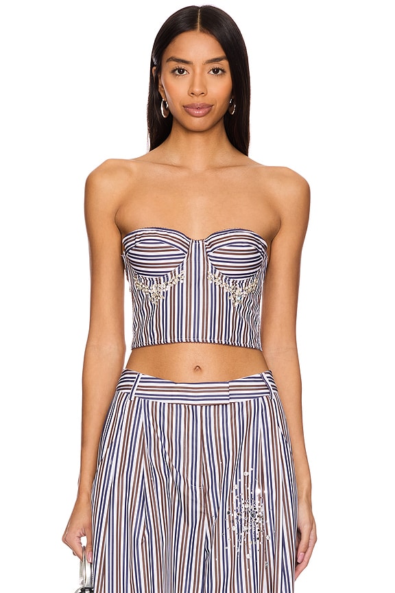 view 2 of 6 Bustier Top in Coffee, Blue, & White