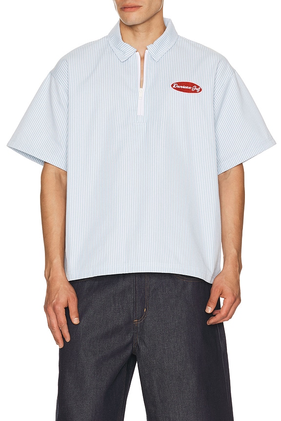 view 1 of 5 The Mechanic Quarter Zip Shirt in Marine Layer Pinstripe