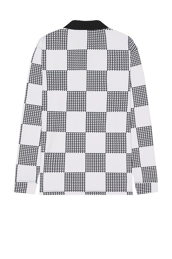 view 2 of 5 Back 9 Checker Long Sleeve Polo in White & Black
