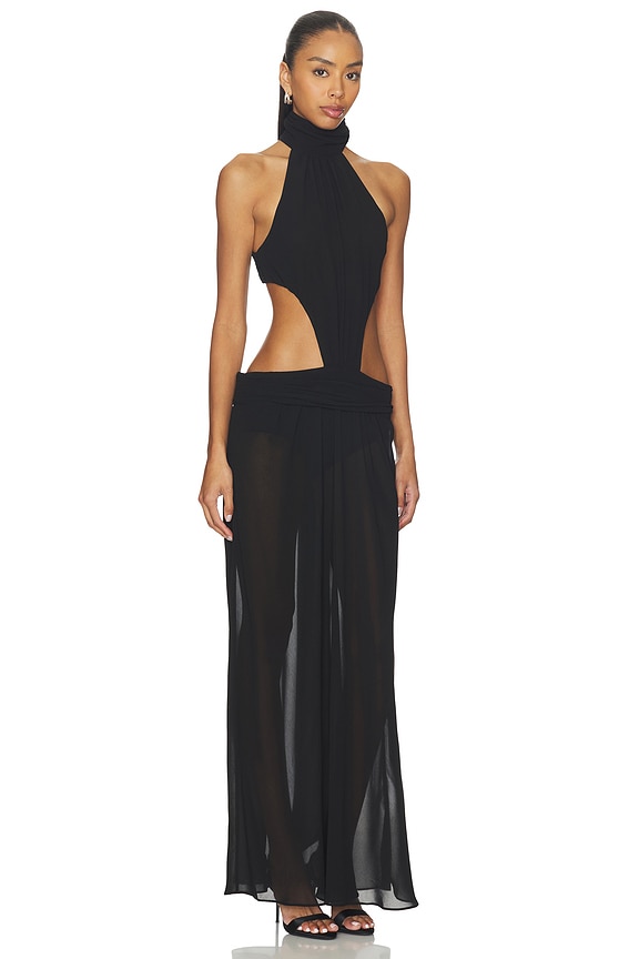 view 2 of 3 Low Back Chiffon Dress in Black