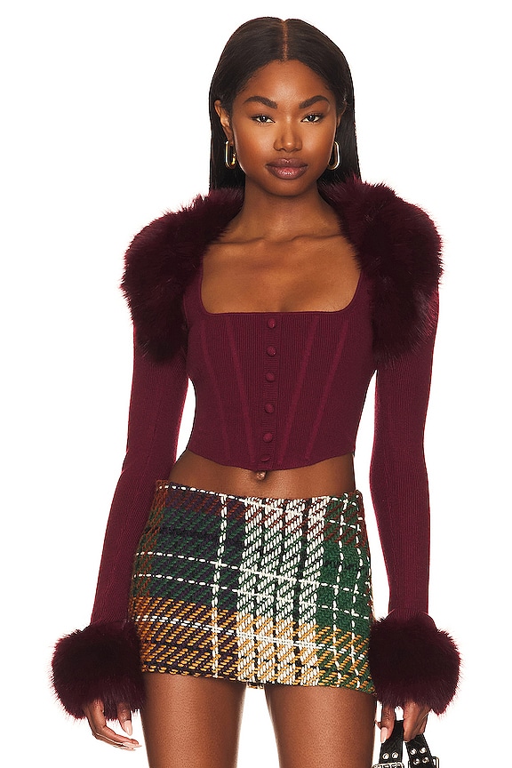 view 1 of 4 Faux Fur Knit Bolero in Maroon