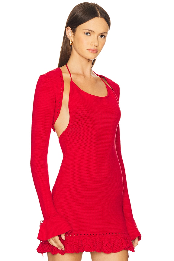 view 2 of 4 Crochet Ruffle Sleeve Bolero in Red Love