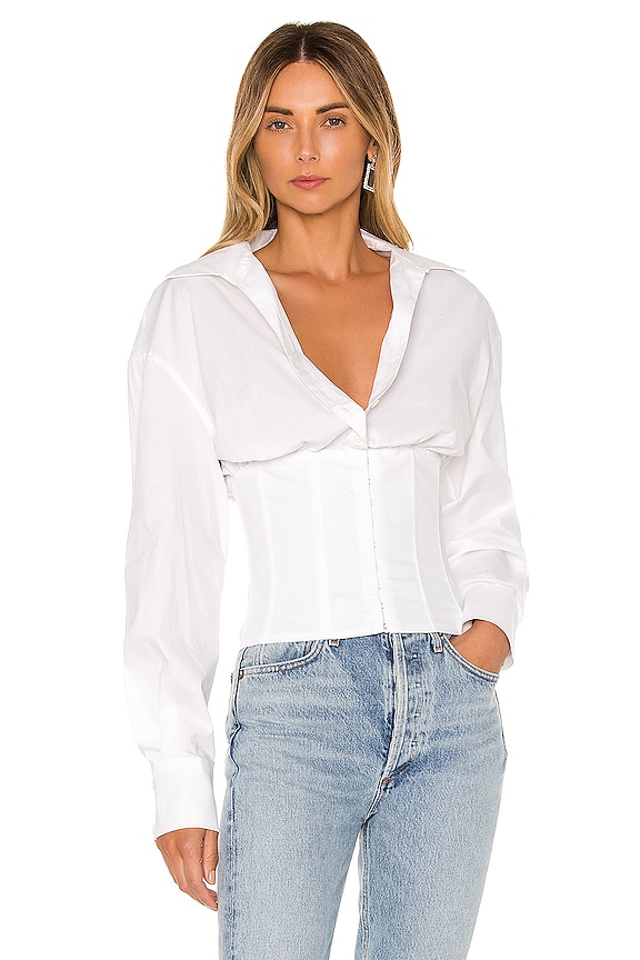 view 2 of 4 Corset Button Up Blouse in White