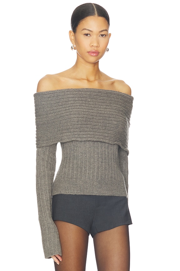 view 2 of 4 Wide Turtleneck Knit Top in Night Grey