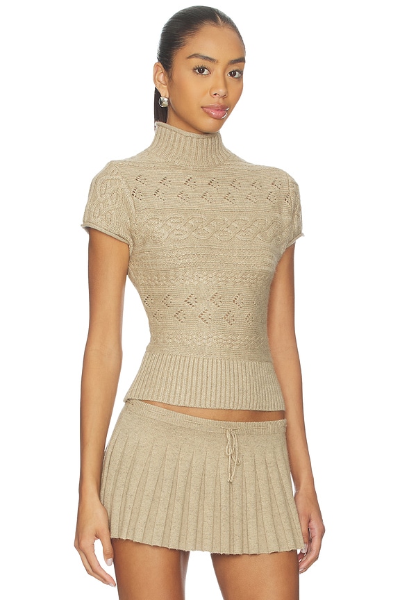view 2 of 4 Cable Knit Turtleneck Top in Warm Taupe