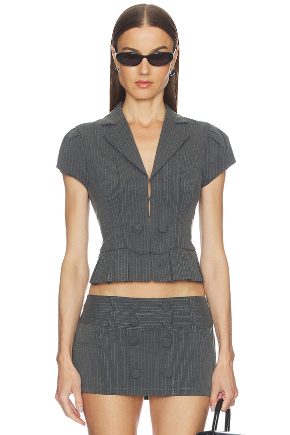 view 1 of 5 Mollie Cap Sleeve Blazer in Grey & White