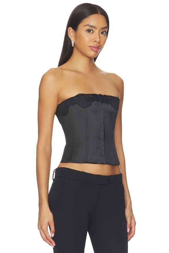 view 2 of 4 Jean Lace Trim Satin Corset in Black