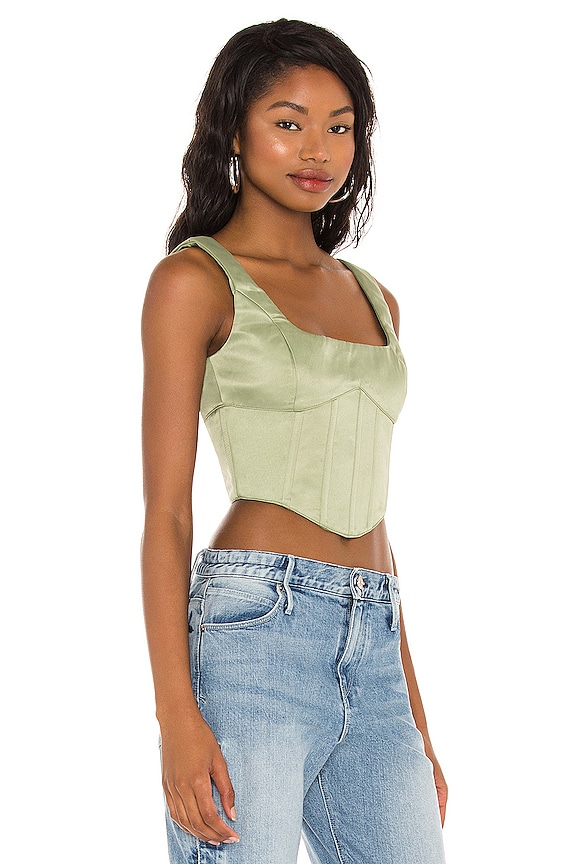 view 2 of 4 Satin Lace Up Bustier Top in Olive Green