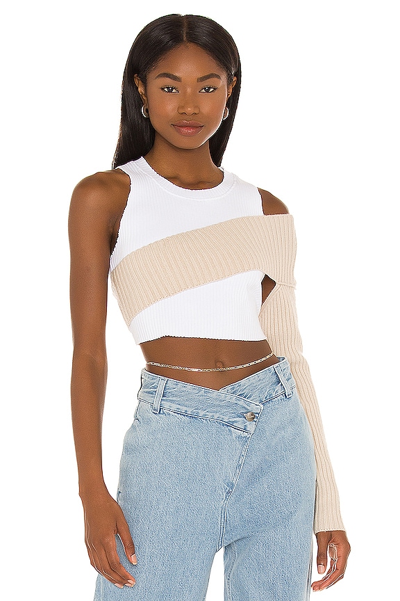 view 1 of 4 Rib Knit Shrug Off Shoulder Top in Light Oat