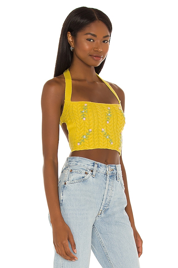 view 2 of 4 Cable Knit Floral Embroidered Halter Top in Dandelion