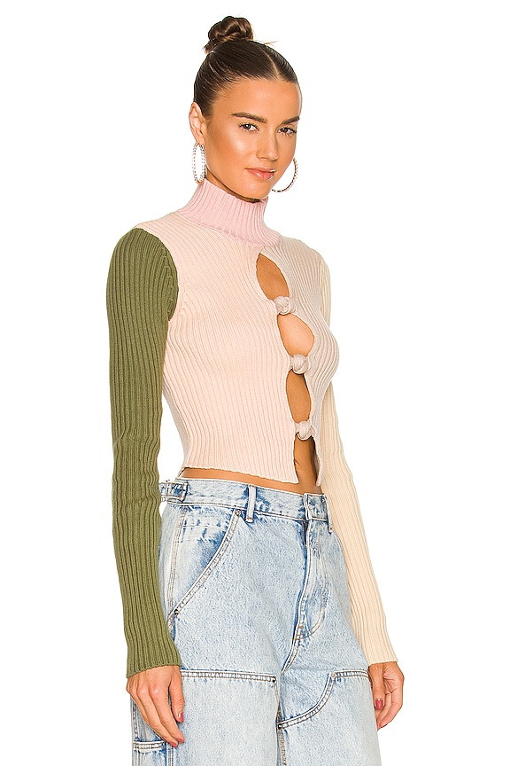 view 2 of 5 Rib Knit Knotted Long Sleeve Top in Pink Cream Multi