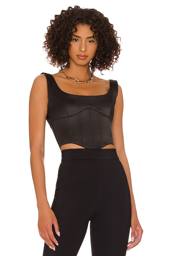 view 1 of 4 Satin Lace Up Bustier Top in Onyx