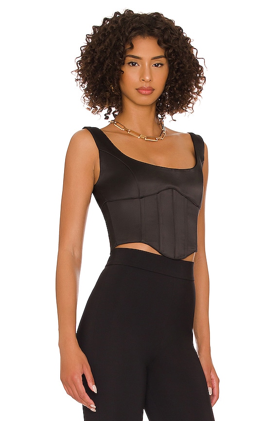 view 2 of 4 Satin Lace Up Bustier Top in Onyx