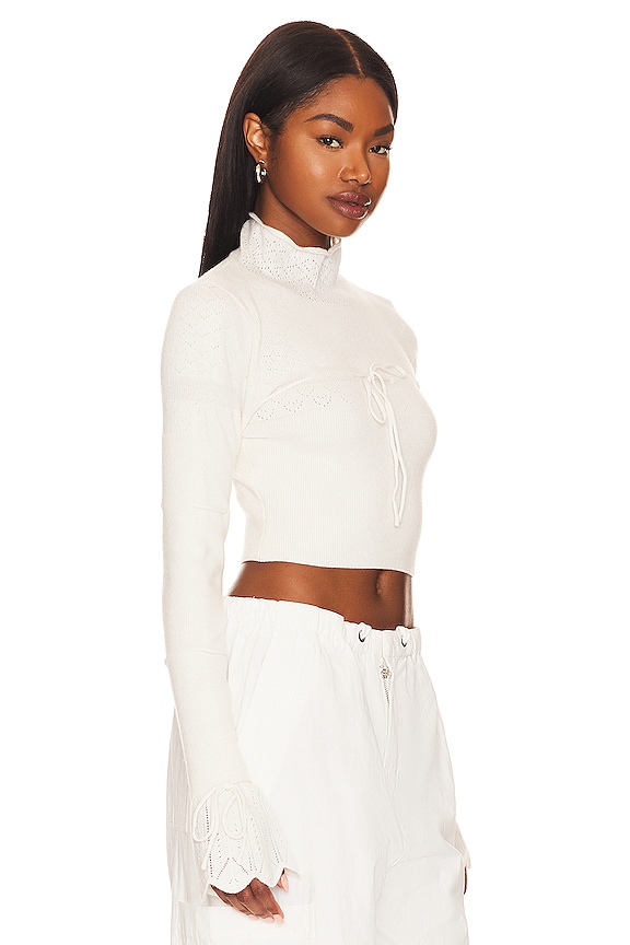 view 2 of 4 Bow Knit Tie Pointelle Turtleneck in White