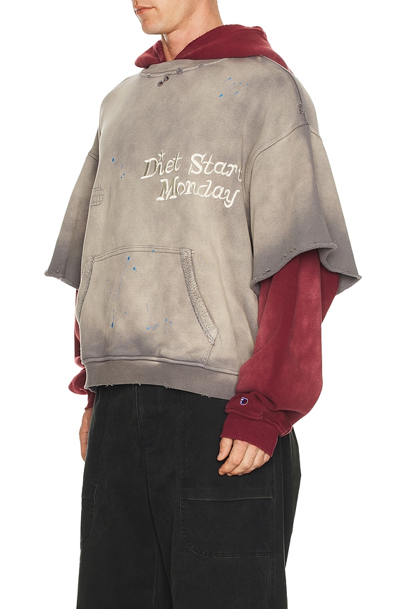 view 2 of 6 Double Layer Hoodie in Washed Black & Maroon