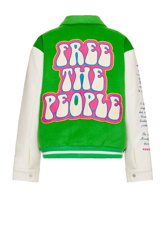 view 2 of 5 Arts District Varsity Jacket in Green & Cream