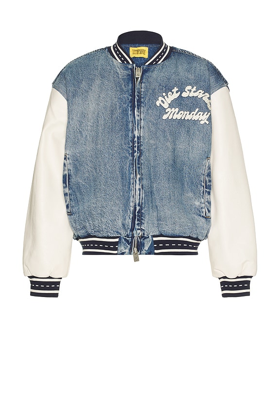view 2 of 4 Denim Bomber Jacket in Washed Indigo & Cream