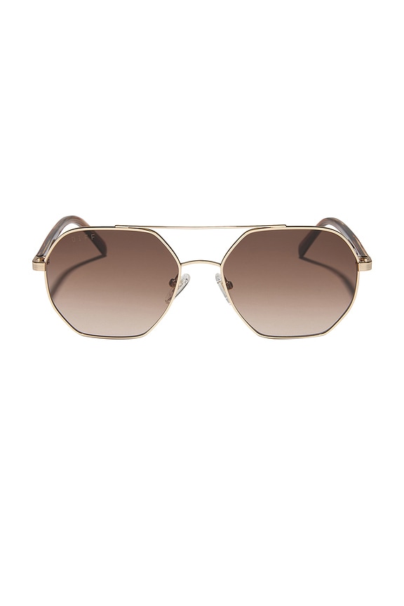 view 1 of 2 X Jojo Fletcher Thin Metal Navigator Sunglasses in Horn Tortoise & Brown Gradient