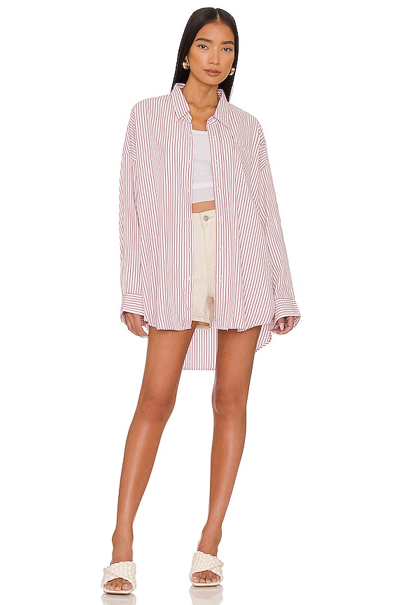 view 1 of 4 Button Front Shirt in Red Stripe