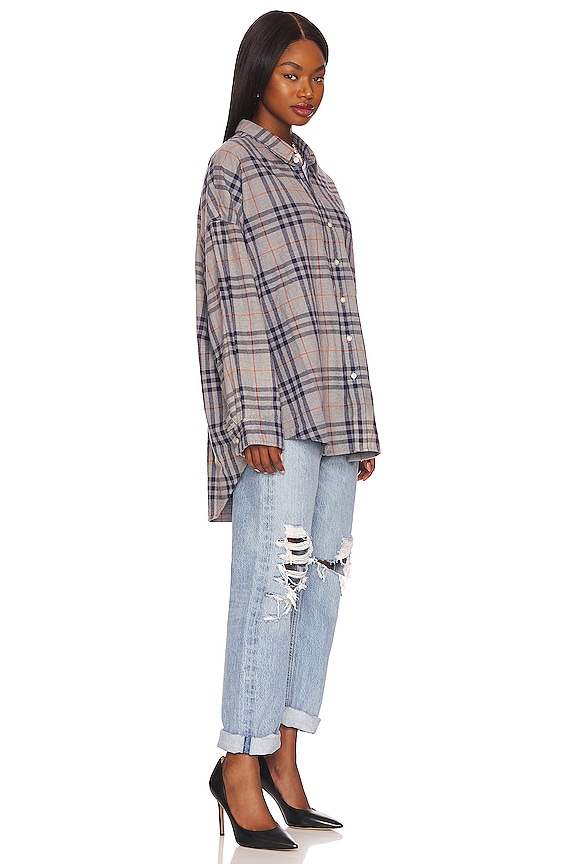 view 2 of 3 Button Front Shirt in Grey Plaid