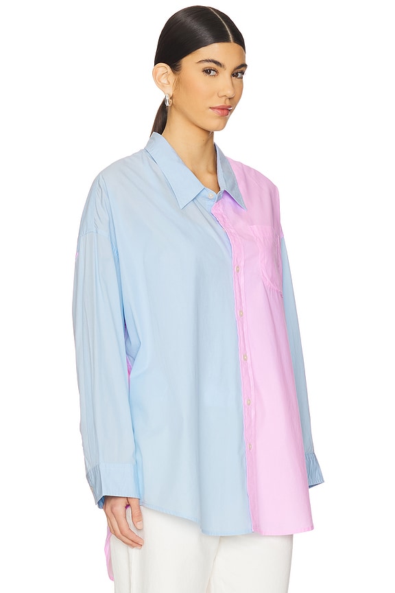 view 2 of 5 Button Front Shirt in Light Blue With Pink
