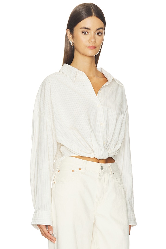 view 2 of 5 Twisted Front Shirt in Off-white Pinstripe