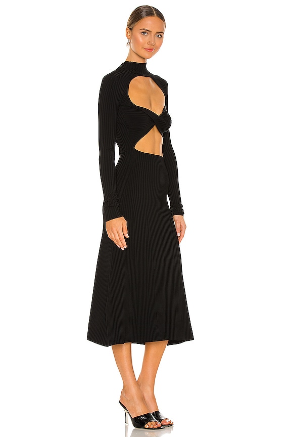 view 2 of 3 Rib Twist Flare Dress in Black