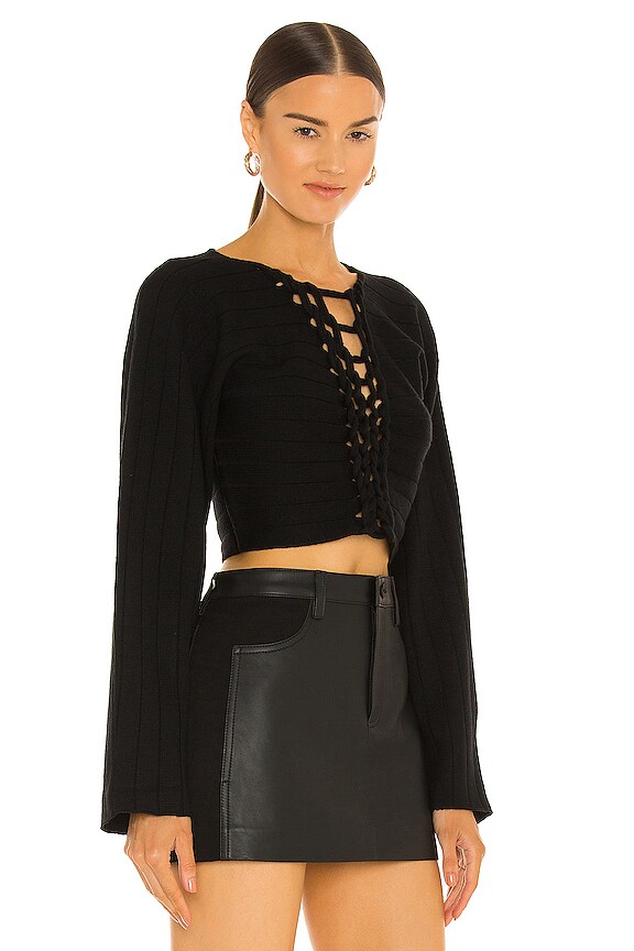 view 2 of 4 V Neck Braid Sweater in Black