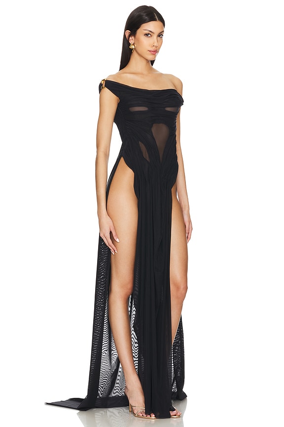 view 2 of 3 Wetlook Off-shoulder Dress in Black