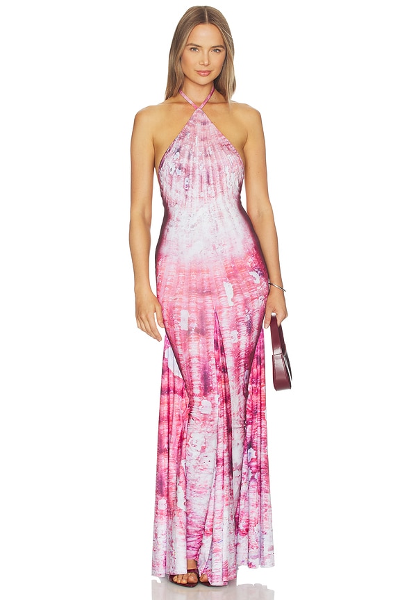 view 1 of 3 Shell Halter Neck Long Dress in Pink Print